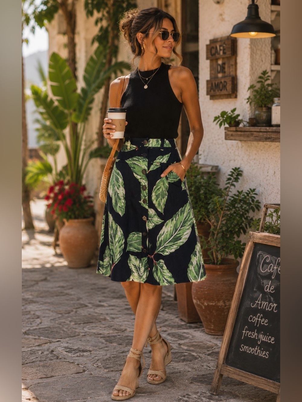 Ann Taylor 🌴 Tropical Leaf Linen Blend A-Line Skirt Size 6